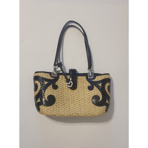 Brighton straw & Leather purse handbag In Excellent Condition - Picture 1 of 8